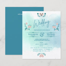 LeahG HAUSHALT Hochzeit Einladung Folk Art Aquamar