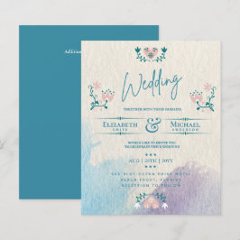 LeahG HAUSHALT Hochzeit Einladung Folk Art Aquamar