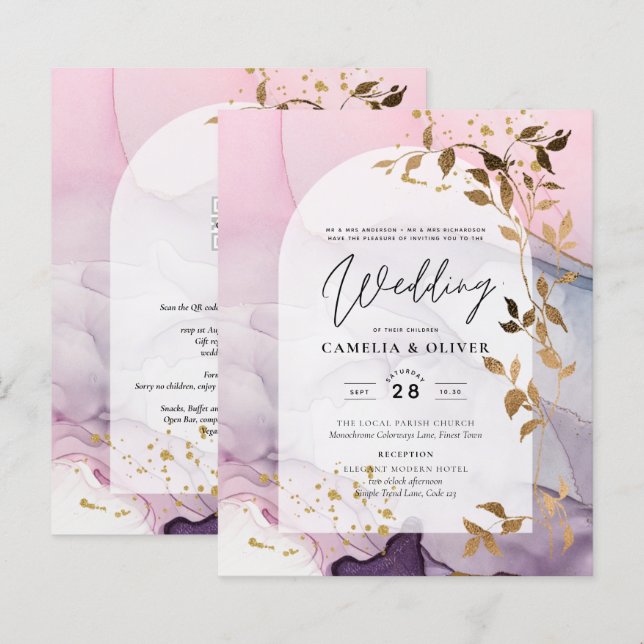 LeahG Ink Ombre Lila Pink Pink Gold Hochzeit (Vorne/Hinten)