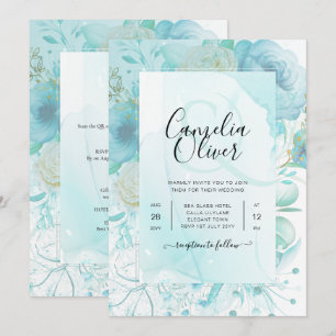 LeahG INK Sea Glass Türkis Aqua Abstrakt INVITE Einladung