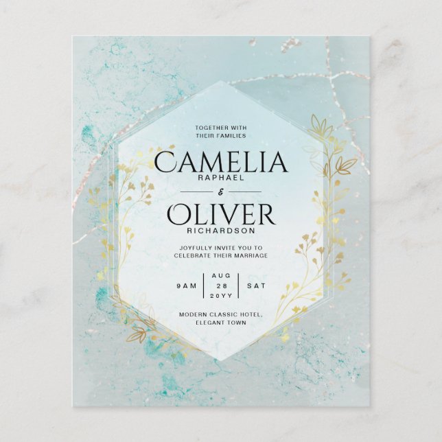 LeahG INK Sea Glass Türkis Gold Aqua INVITE (Vorderseite)