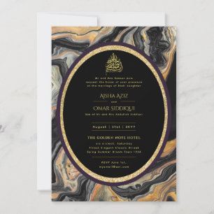 LeahG Islamic Wedding Black Gold Marmor Nikah Einladung