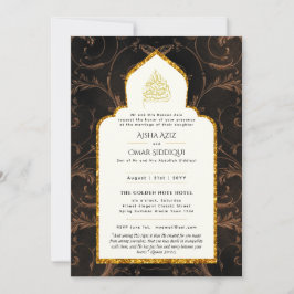 LeahG Islamic Wedding Black Gold Modernes Elegant Einladung