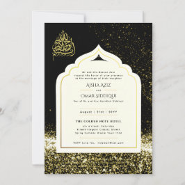 LeahG Islamische Wedding Black Gold Moschee Elegan Einladung