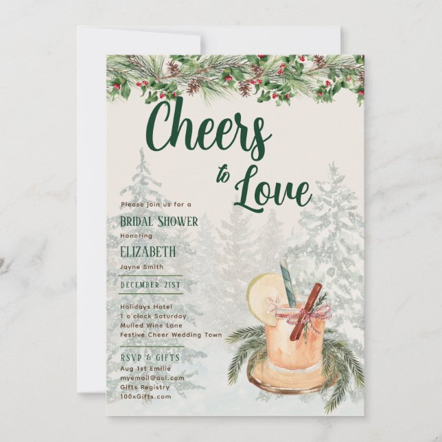 LeahG jubelt Liebe Winter Brautparty Hochzeit Einladung (Vorderseite)