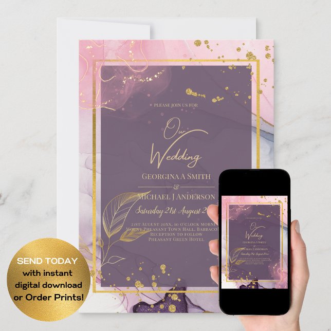 LeahG® Lavender INK Mauve Lila Gold Wedding Einladung (Von Creator hochgeladen)