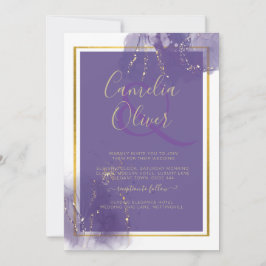 LeahG LILA GOLD Wedding Lavender ALCOHOL INK Einladung