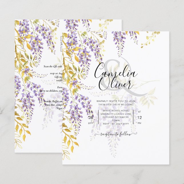 LeahG Lila Gold WISTERIA Floral Wedding INVITE (Vorne/Hinten)
