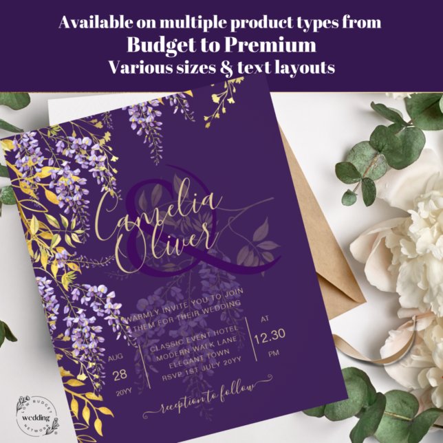 LeahG Lila Gold WISTERIA Floral Wedding INVITE (Von Creator hochgeladen)