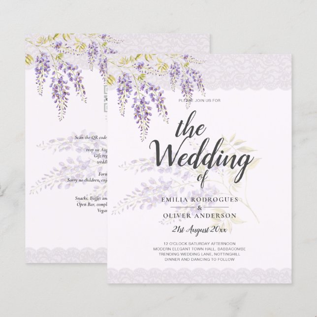 LeahG Lila WISTERIA Lace Floral Wedding INVITE (Vorne/Hinten)