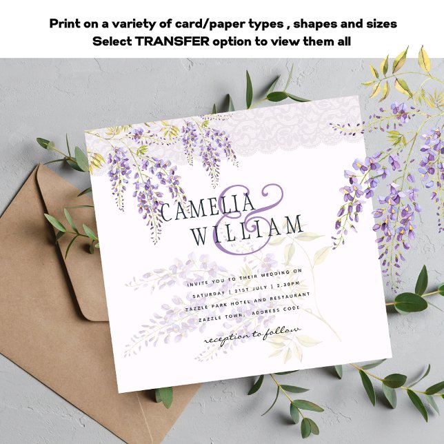 LeahG Lila WISTERIA Lace Floral Wedding INVITE (Von Creator hochgeladen)