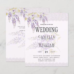 LeahG Lila WISTERIA Lace Floral Wedding INVITE
