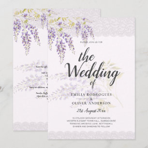 LeahG Lila WISTERIA Lace Floral Wedding INVITE Einladung