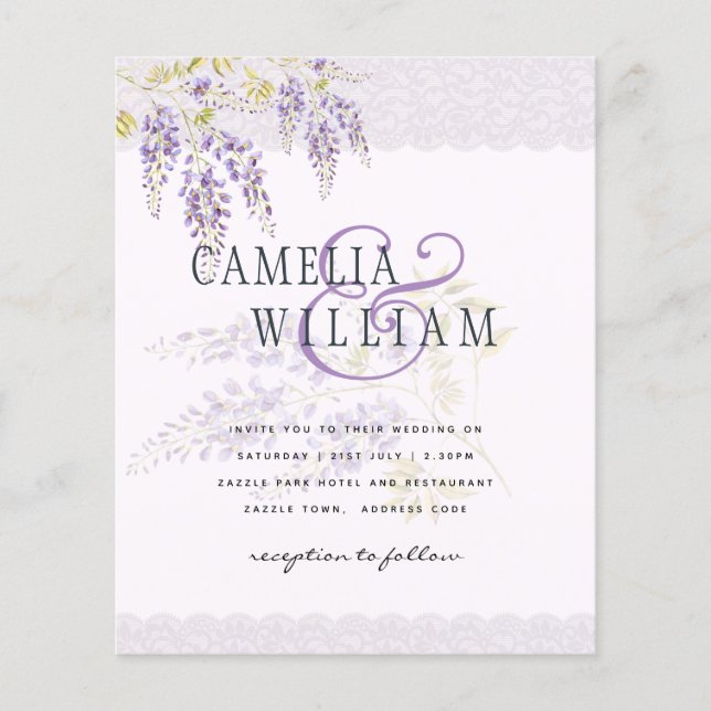 LeahG Lila WISTERIA Lace Floral Wedding INVITE Flyer (Vorne)