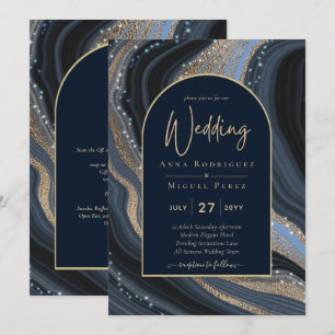 LeahG Navy Blue Gold Agate STARRY NIGHT Wedding Einladung