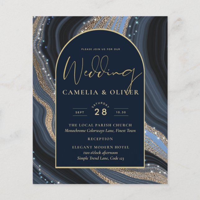 LeahG Navy Blue Gold Agate STARRY NIGHT Wedding Flyer (Vorne)