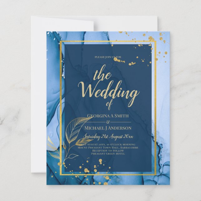 LeahG® Navy Blue Gold Alkohol Tinte Wedding (Vorderseite)
