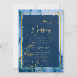 LeahG® Navy Blue Gold Alkohol Tinte Wedding Einladung