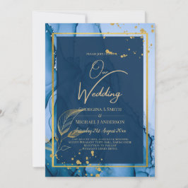 LeahG® Navy Blue Gold Alkohol Tinte Wedding Einladung