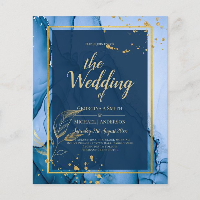 LeahG® Navy Blue Gold Alkohol Tinte Wedding Flyer (Vorne)