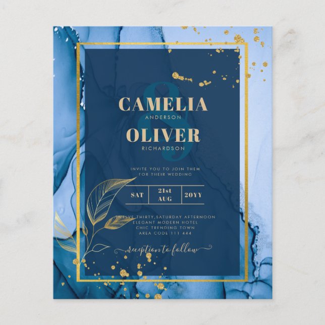 LeahG® Navy Blue Gold Alkohol Tinte Wedding Flyer (Vorne)