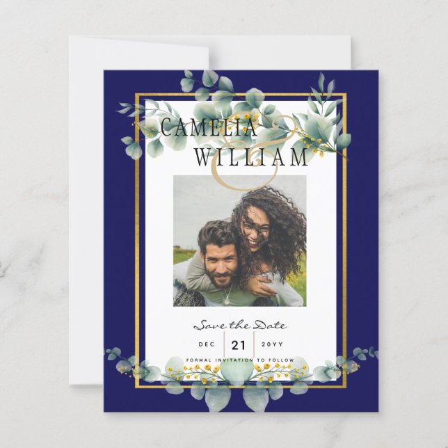 LeahG NAVY BLUE GOLD Greenery Eukalyptus Wedding (Vorderseite)