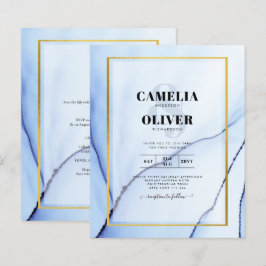 LeahG Navy Blue Gold INK Abstrakt Wedding INVITE