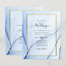 LeahG Navy Blue Gold INK Abstrakt Wedding INVITE