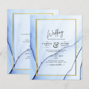 LeahG Navy Blue Gold INK Abstrakt Wedding INVITE