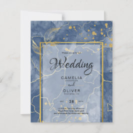 LeahG Navy Blue Gold INK Abstrakt Wedding INVITE