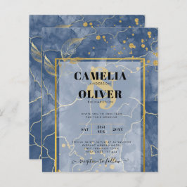 LeahG Navy Blue Gold INK Abstrakt Wedding INVITE