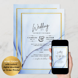 LeahG Navy Blue Gold INK Abstrakt Wedding INVITE Einladung
