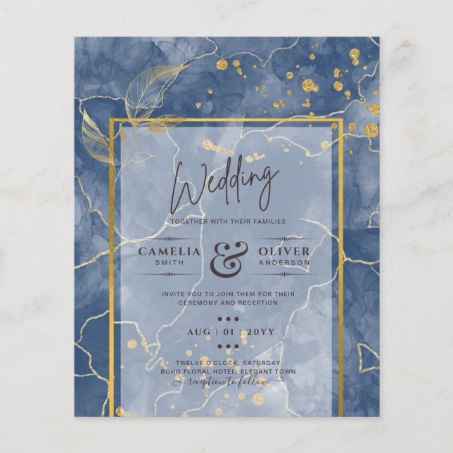 LeahG Navy Blue Gold INK Abstrakt Wedding INVITE Flyer (Vorne)