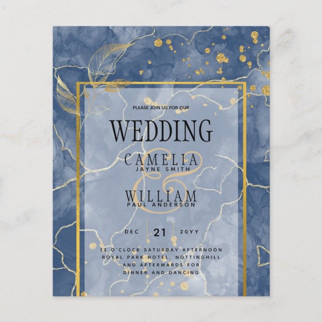 LeahG Navy Blue Gold INK Abstrakt Wedding INVITE Flyer (Vorne)