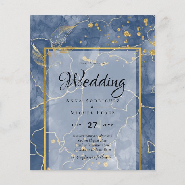 LeahG Navy Blue Gold INK Abstrakt Wedding INVITE Flyer (Vorne)
