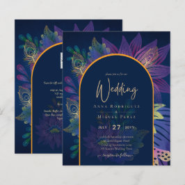 LeahG Navy Lila Gold JEWEL TONES Wedding INVITE
