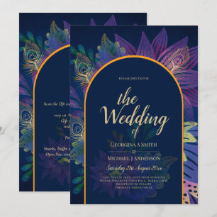 LeahG Navy Lila Gold JEWEL TONES Wedding INVITE Einladung