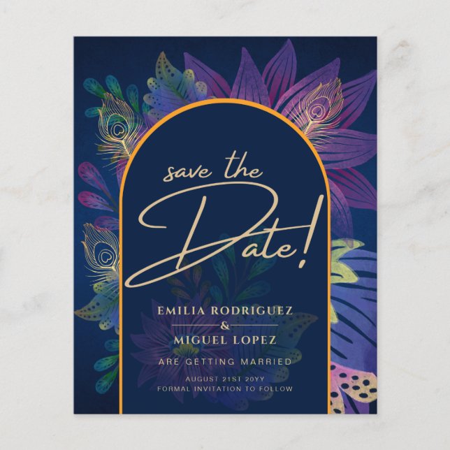 LeahG Navy Lila Gold JEWEL TONES Wedding INVITE Flyer (Vorne)