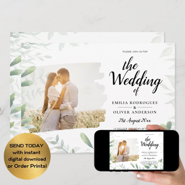 LeahG Photo Overlay GREENERY Wedding Invitation (Créateur téléchargé)