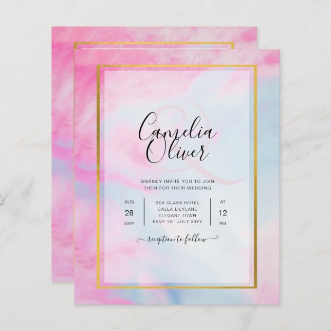 LeahG Pink Aqua Blue Gold INK Wedding INVITE (Vorne/Hinten)