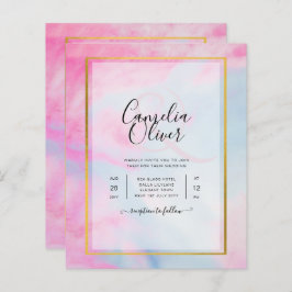LeahG Pink Aqua Blue Gold INK Wedding INVITE