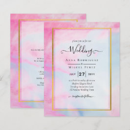 LeahG Pink Aqua Blue Gold INK Wedding INVITE