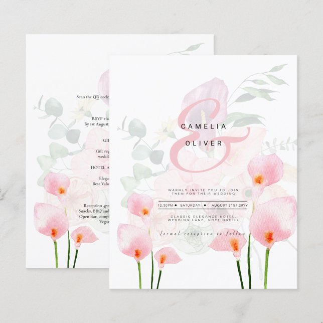 LeahG Pink Calla Lily Floral Wedding Einladung (Vorne/Hinten)