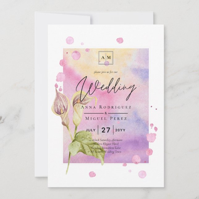 LeahG Pink Calla Lily Floral Wedding Einladung (Vorderseite)