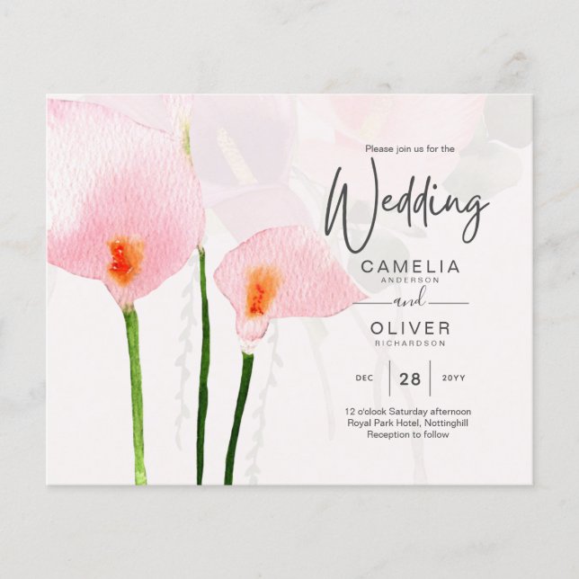 LeahG Pink Calla Lily Floral Wedding Einladung (Vorderseite)