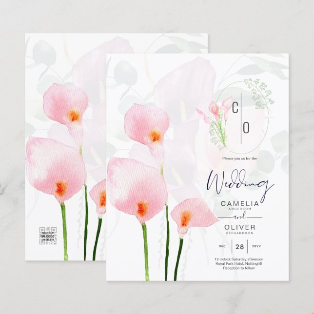 LeahG Pink Calla Lily Floral Wedding Einladung (Vorne/Hinten)