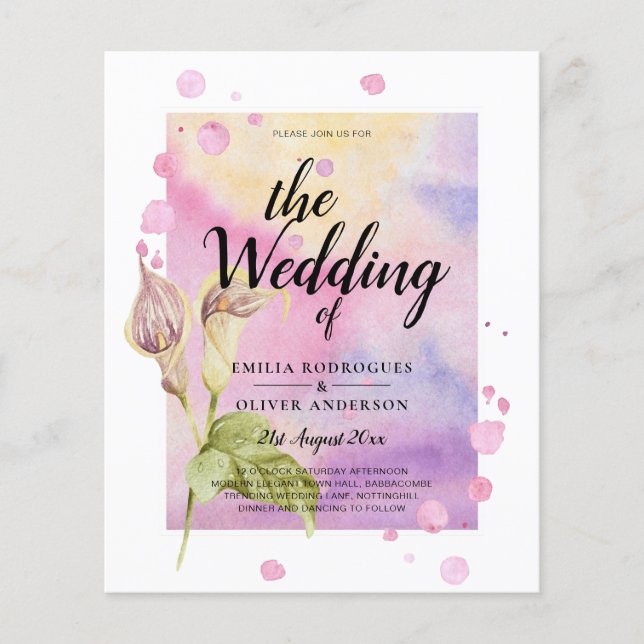 LeahG Pink Calla Lily Floral Wedding Einladung Flyer (Vorne)