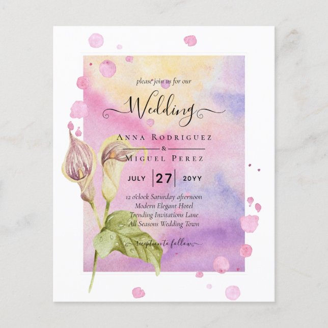 LeahG Pink Calla Lily Floral Wedding Einladung Flyer (Vorne)
