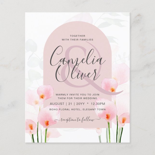 LeahG Pink Calla Lily Floral Wedding Einladung Flyer (Vorne)