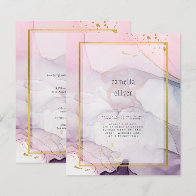 LeahG Pink Lila Lavender Gold INK Wedding INVITE (Vorne/Hinten)